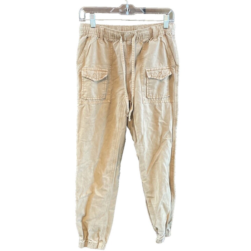Aerie Women's Pull On Pockets Utility Cargo Jogger Pants Khaki Elastic waist XS